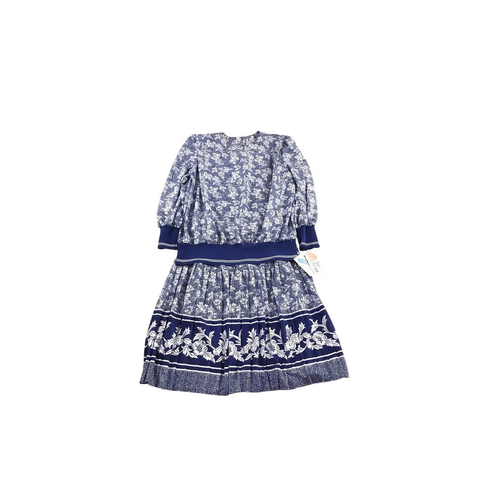 Vintage Skirt Set Blue and White Floral Top Shoulder Pads In Cinq Size 20 NWT
